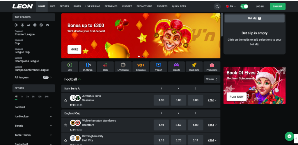 Leon Casino Website Interface
